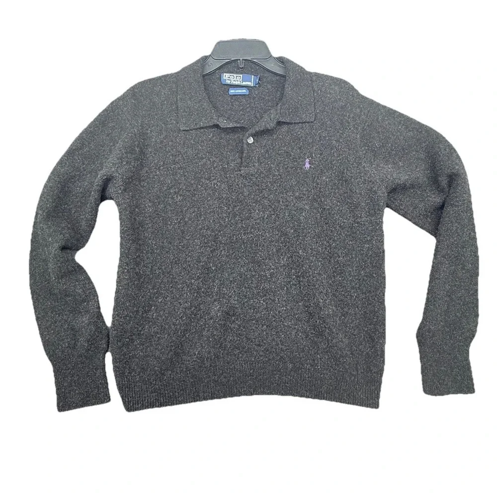 Polo Ralph Lauren Polo Shirt Mens Black Long Sleeve Lambs Wool Pony Large Runs S